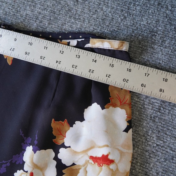 Dark Floral Print Midi Skirt Ruffle Hem Polka Dot Lined Vintage Style REVERSIBLE - Picture 3 of 8